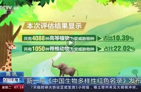 新一期《中国生物多样性红色名录》发布（央视《朝闻天下》）